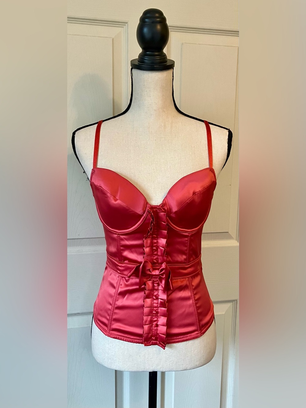 Retro Satin Corset-Style Bustier Top w/ Bow: Sz. 36B